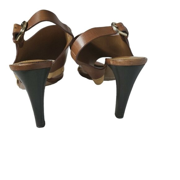 CHLOE Women's Brown & Camel Leather Ankle Strap Buckle Sandal Heels Size 6/37 - Picture 3 of 16